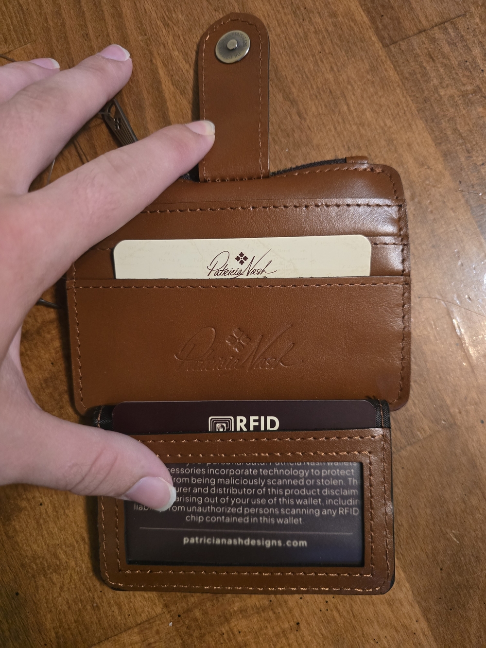 Patricia Nash Brown Leather Card Wallet with Snap and Zipper - Picture 2 of 4